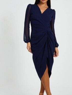 QUIZ  Scuba Crepe Ruched Wrap Midi Dress